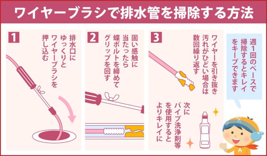 ワイヤーブラシで排水管を掃除する方法