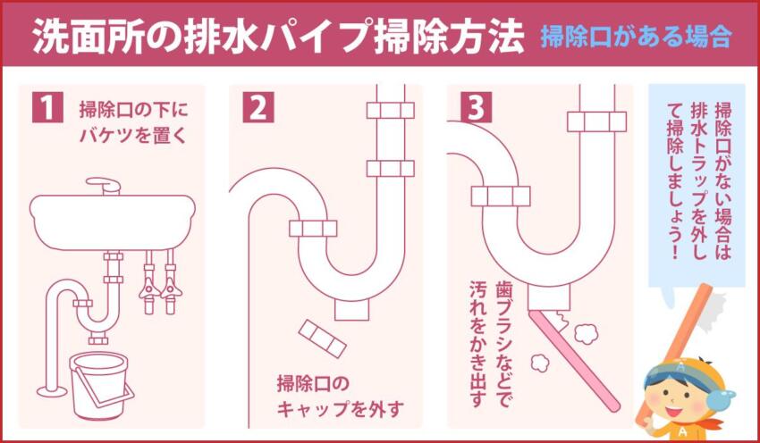 洗面所の排水パイプ掃除方法 掃除口がある場合
