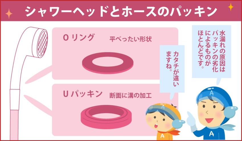シャワーヘッドとホースのパッキン