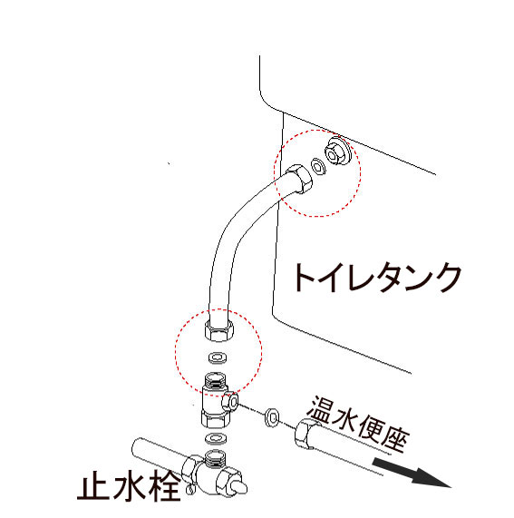 トイレタンクの給水管の接合部分が故障し水浸しの原因に